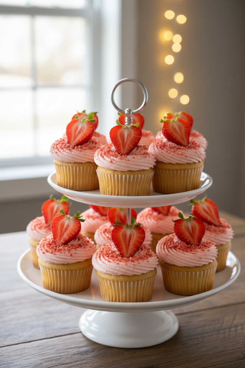 Strawberry crunch cupcakes